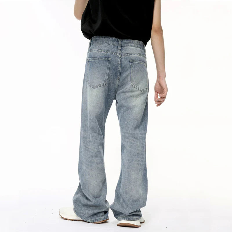 Hearujoy Niche Design Male Denim Pants Lightning Crack Casual Bottom Stright Wide Leg Loose Jeans Pockets Trend Summer 9C6389