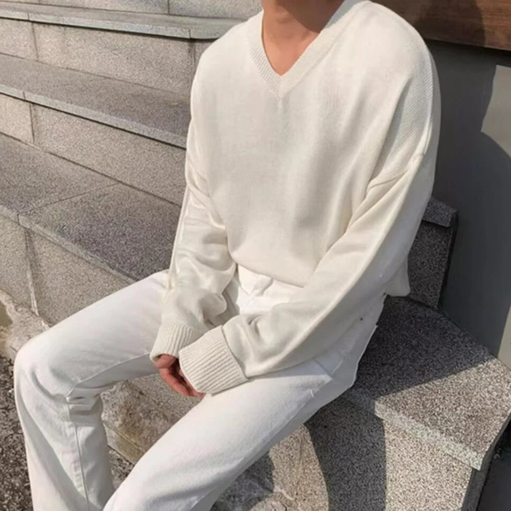 HEARUJOY  -  Mens Sweater Casual Outerwear Knitted Sweater Autumn Fashion Campus Youth All-Match Solid Color Long-Sleeved Top Men'S Clothing