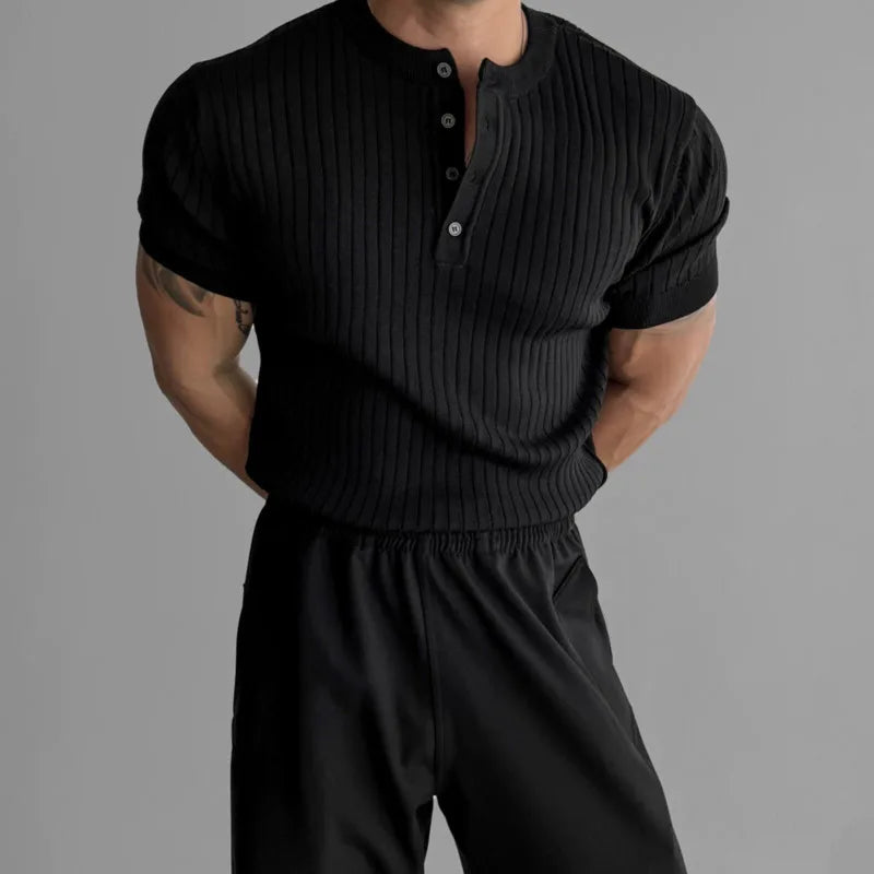 HEARUJOY  -  Summer Short Sleeved T-shirt Men Slim Fit Fashion Casual White T Shirt Men Streetwear Korean Black Button T Shirt Mens Top M-3XL