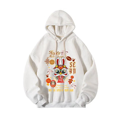 HEARUJOY  -  Men's Oversized Hoodie Off White Rabbit Print Hoodies with Hat Over Size for Men 5XL Man Hoody Casual Wear Male Sweatshirt