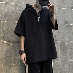 HEARUJOY  -  Casual Outing Black Men Hooded T-Shirt Oversize T Shirt Korean Style Tee Black Casual Shirt Yellow Casual Shirt