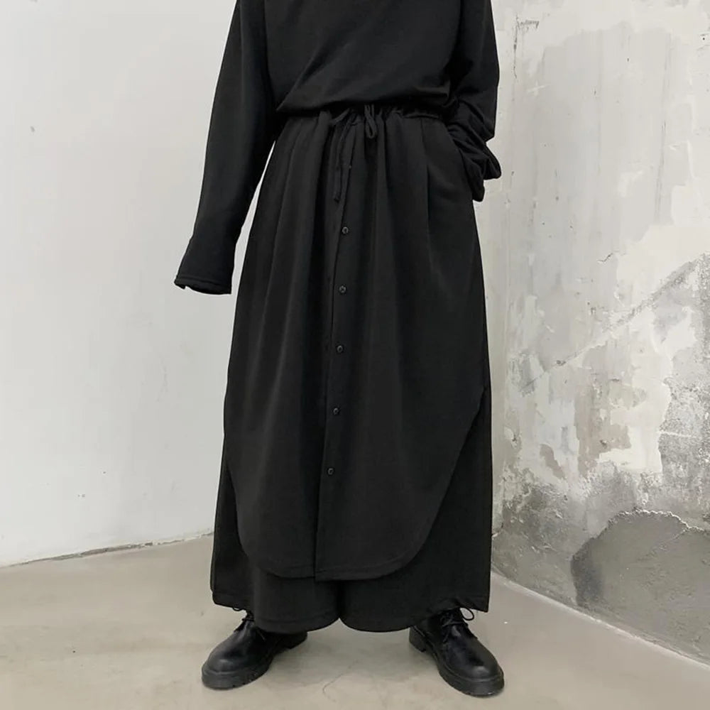 HEARUJOY  -  Men Culottes Y2k Double-Layer Breasted Design Harem Casual Pants Streetwear Trend Outdoor Wide-Leg Pants Men'S Clothing