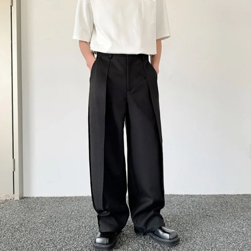 Hearujoy Fashion Trend Wide Leg Pants Men's Summer Individuality Pleated Looes Solid Color Lovers' Trousers Men 9C5805