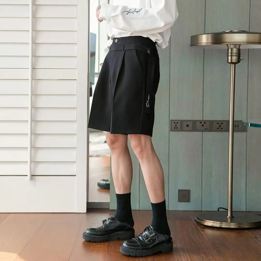 HEARUJOY  -  Fashion Suit Shorts Men Women Adjustable Waist Belt Loose Five Quarter Pant Summer Ice Silk Casual shorts Unisex Streetwear