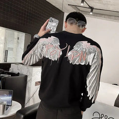 Hearujoy Y2k Pullover Harajuku Hip Hop Sweatshirt Loose Long Sleeved Men Top Oversized Wings Printed Jacket Cotton  New Streetwear Men