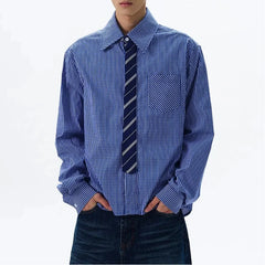HEARUJOY  -  Light Blue Plaid Shirt Mens Japanese Style Vintage Suit Inner Wear Long Sleeve Shirt High End Sense Spring Outfit Outerwear