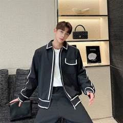 Hearujoy Korean Street clothing fashion Spring Casual Contrast Colors Striped Male Casual Jacket Men's Niche Desgin Black Coats