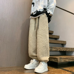 Hearujoy Winter Thickened Pants Men Warm Fashion Retro Lamb Wool Pants Men Oversized Streetwear Loose Straight Pants Mens Thick Trousers