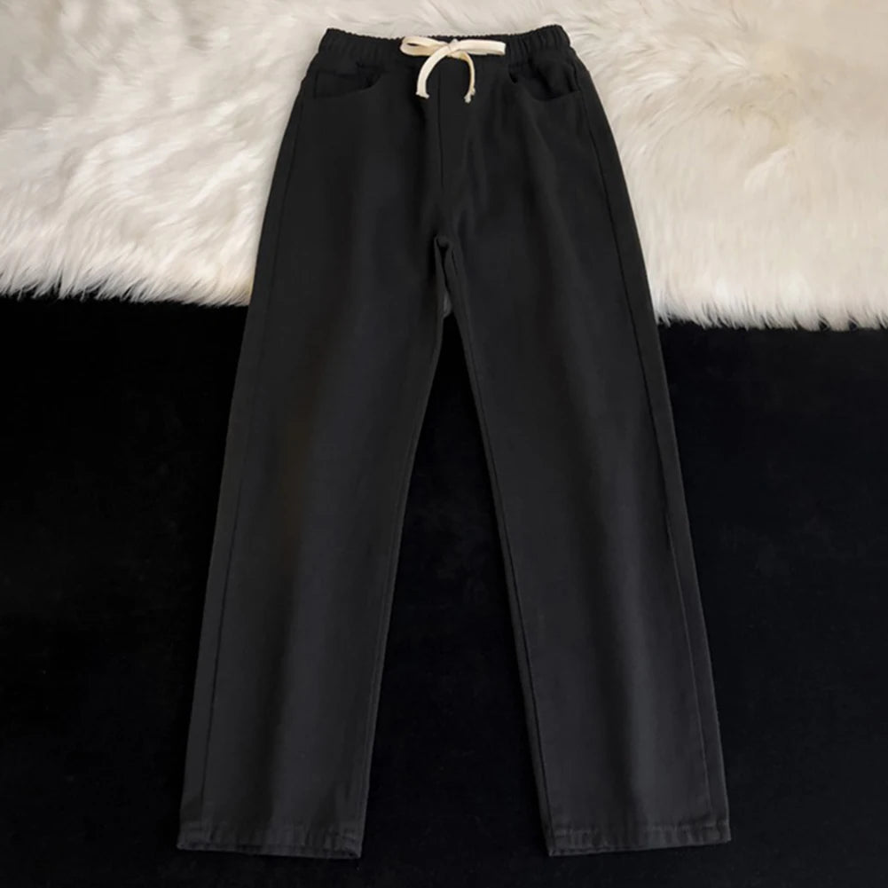 HEARUJOY  -  Men Vintage Korean Casual Pants High Street Hip Hop Straight Wide Leg Jeans Male Drawstring Streetwear