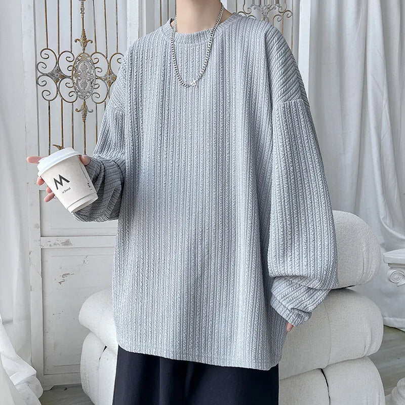 HEARUJOY  -  New Oversized Pullover Solid Color Spring Autumn New Men's Sweatshirts Hoodies Harajuku Crewneck Tees Unisex Tops Mens Clothing