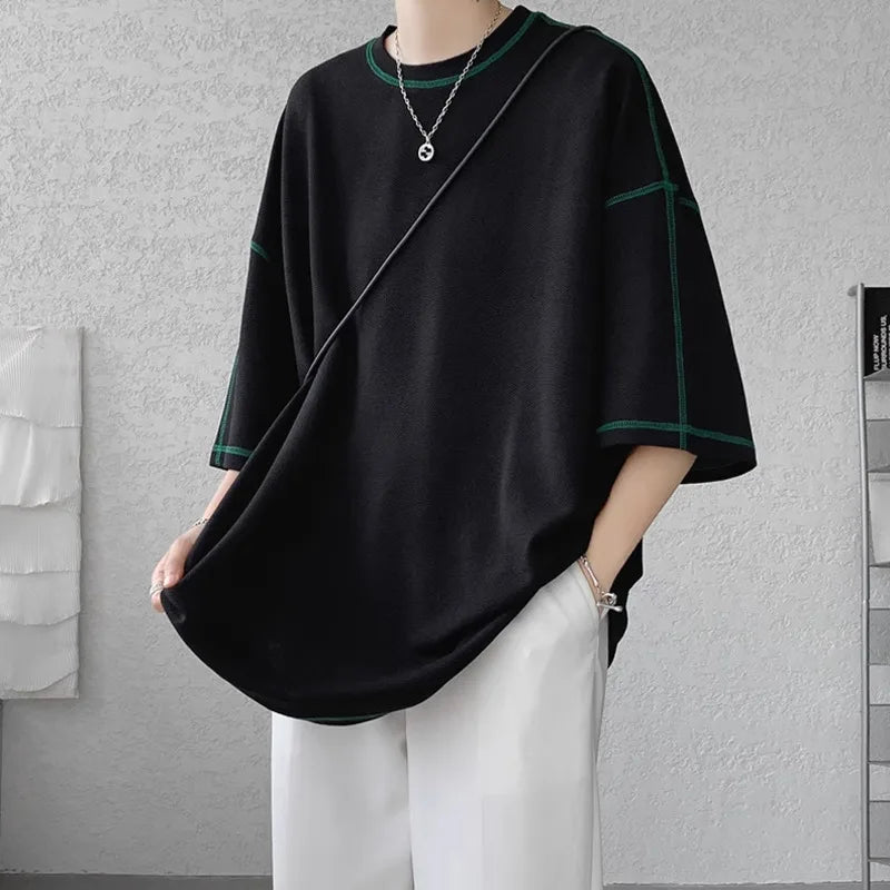 HEARUJOY  -  Summer Short Sleeve T-shirt Men Fashion Casual White Oversized T Shirt Men Streetwear Hip Hop Loose O-Neck Tshirt Mens Top S-2XL