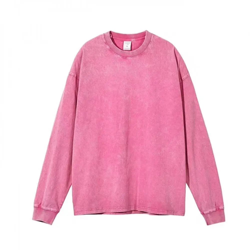 HEARUJOY  -  Long Sleeve Retro Tops Tees Men Oversized Vintage T-Shirts Soild Cotton Shirts Casual Classic T Shirt Male Clothes Streetwear
