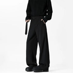 HEARUJOY  -  Grey Belt Suit Pants Men Fashion Society Mens Black Dress Pants Korean Loose Wide Leg Pants Mens Office Formal Trousers M-3XL