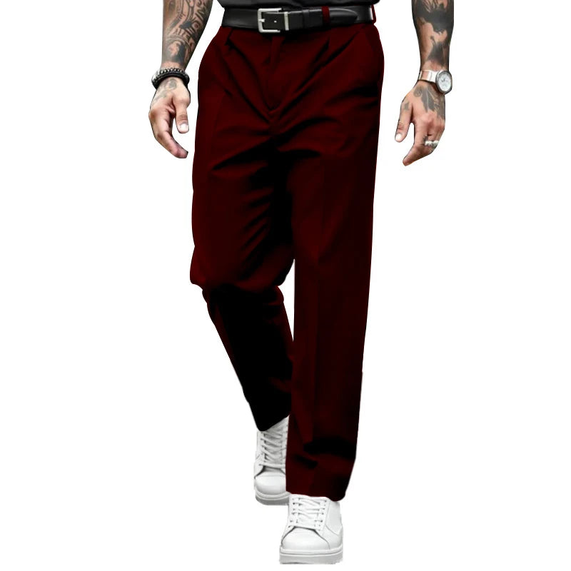 HEARUJOY  -  Stylish Men's Pleated Loose Straight Pants 2025 Autumn New Casual Solid Color Trousers Fashionable Mens Suit Pants Business