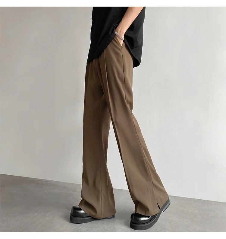 HEARUJOY  -  Brown Black Suit Pants Men Fashion Social Mens Dress Pants Korean Casual Loose Flared Pants Mens Office Formal Trousers M-2XL