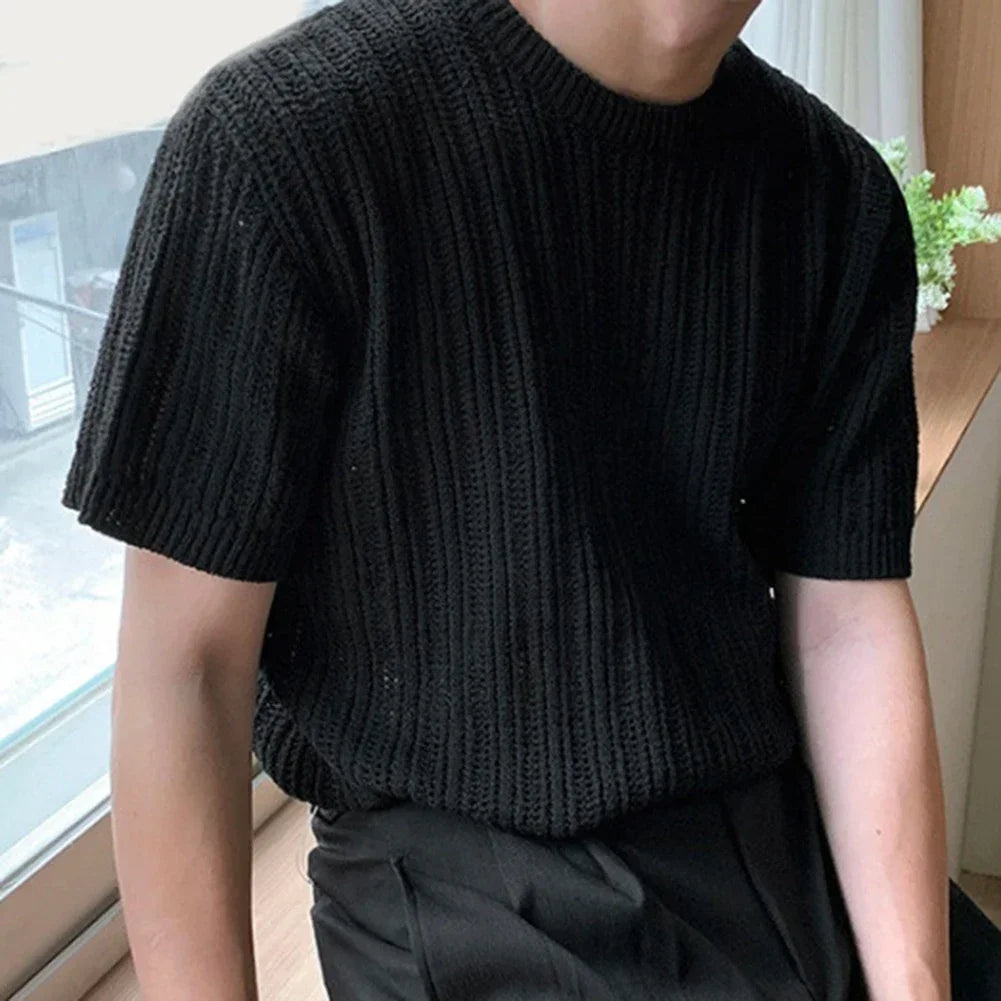 HEARUJOY  -  Fashion Knitted T-shirt For Men Top Tshirt Loose Fit Knitted Top Regular Length Garment Slight Stretch Material