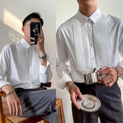 HEARUJOY  -  Mens Shirts Wrinkled Stitching Casual Shirts Streetwear Fashion Personality Versatile Long-Sleeve Tops Men'S Clothing 2025 New