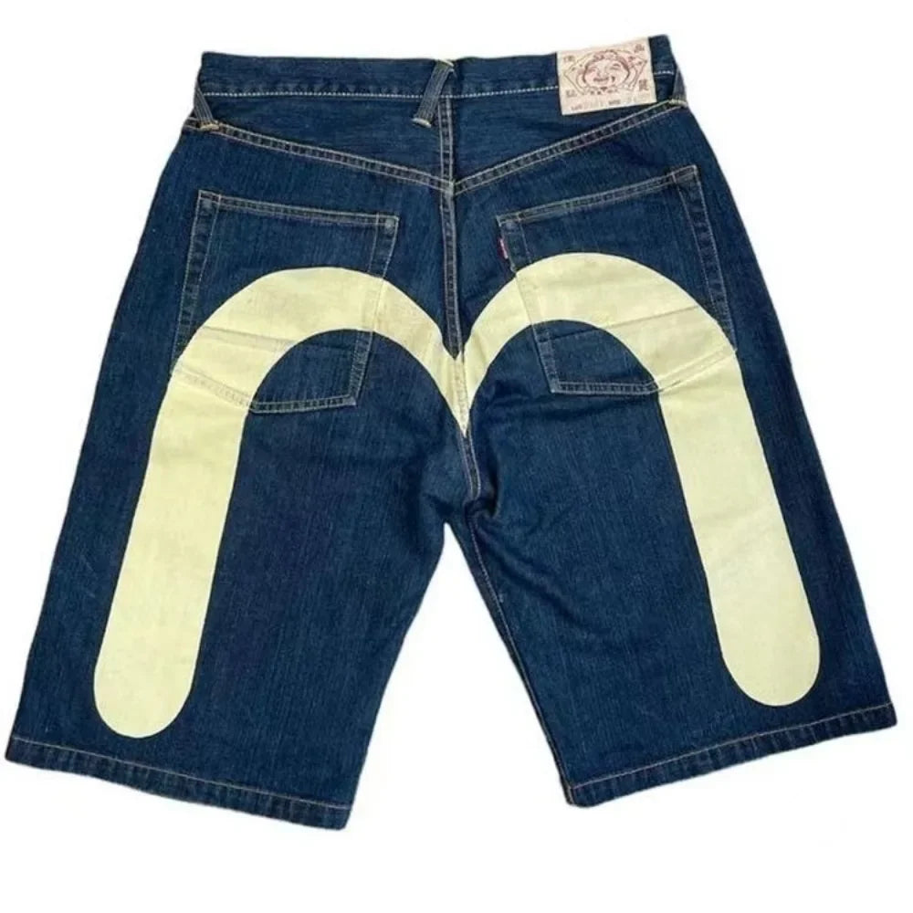 Hearujoy Y2K Vintage Shorts Harajuku Hip Hop Printing Baggy Denim Gym Shorts Summer New Men and Women Gothic Basketball Shorts Streetwear