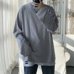 HEARUJOY  -  Ins Trendy Hong Kong Style Men's Mock Neck Tee Long Sleeve Loose Fit Casual Streetwear Top All Season Wear