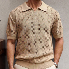 HEARUJOY  -  Summer New Men's Solid Color Jacquard Hollow Short-Sleeved Shirt Retro Fashion Trend Casual Simple Loose Breathable Men's Tops