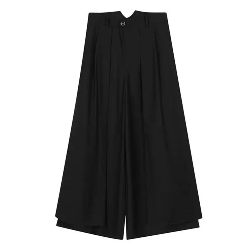 Hearujoy Mens Japanese Dark Knight Style Skirt Pant Essential Couples Retro High-Waisted Double-Layer Wide-Leg Slit Casual Pants For Men