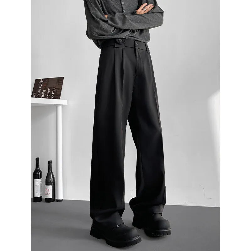HEARUJOY  -  Grey Suit Pants Men Fashion Society Mens Black Dress Pants Korean Loose Casual Straight Pants Mens Office Formal Trousers 4XL
