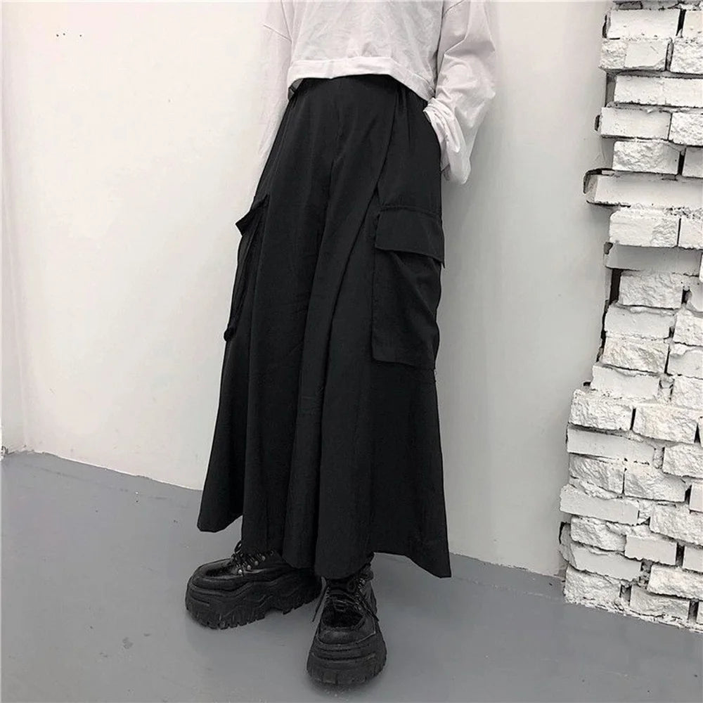 HEARUJOY  -  XS-5XL Gothic Culottes Dark Workwear Big Pocket Samurai Pants Hakama Genderless Streetwear Wide-Leg Pant Men'S Clothing 2025 New
