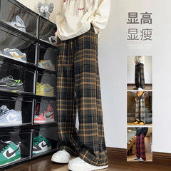 Hearujoy Autumn Plaid Pants Men Oversized Fashion Retro Casual Pants Men Streetwear Hip-hop Loose Wide Leg Pants Mens Vintage Trousers