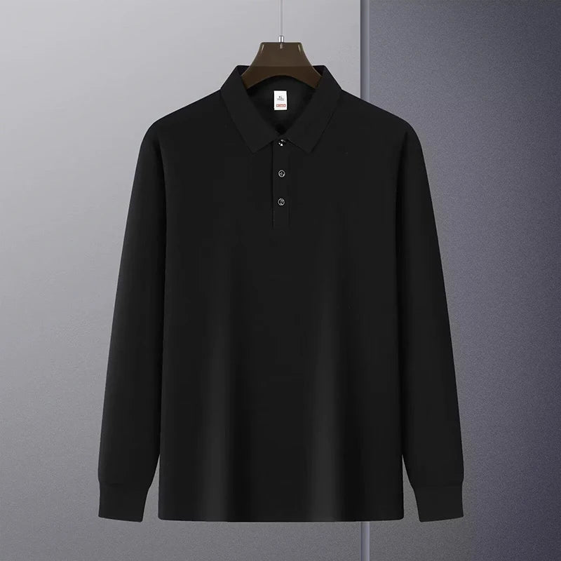 HEARUJOY  -  New American Retro Men Polo Shirt Light Luxury Solid Color Slim-fit Commuting Long Sleeve T-shirt Leisure Business Pullover Tops