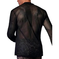 HEARUJOY  -  New Men's Fashion Transparent Mesh Shirt, V-neck Single-breasted Long-sleeved T-shirt, Cardigan Top