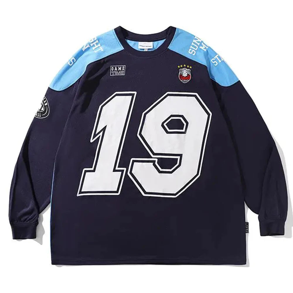 Hearujoy Spring Autumn Casual Long-Sleeved Tops Fashionable Retro Printed Y2k Street Hip-Hop American Loose Quick-Drying Sportswear