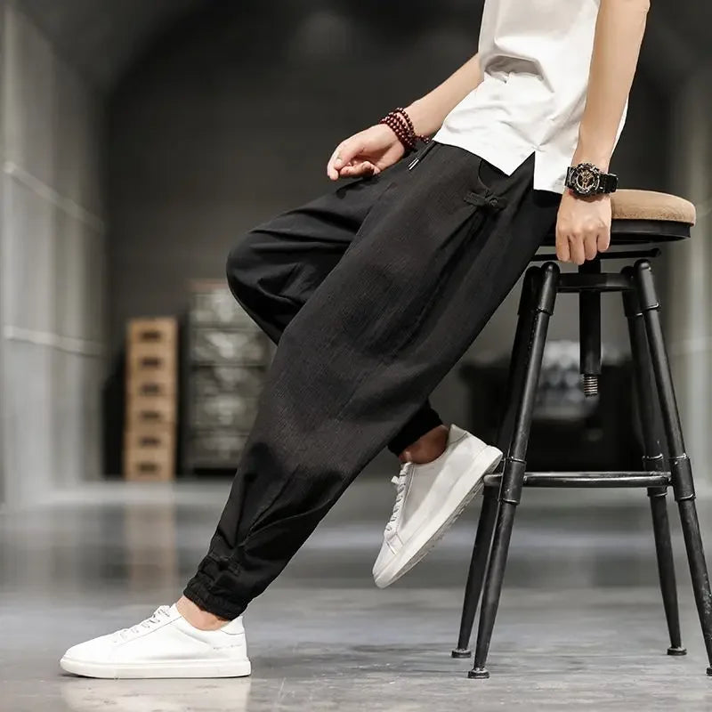 Hearujoy Linen Baggy Wide Male Trousers Summer Thin Loose Men's Casual Pants Harem Streetwear Promotion Hot Original Clothing Aesthetic