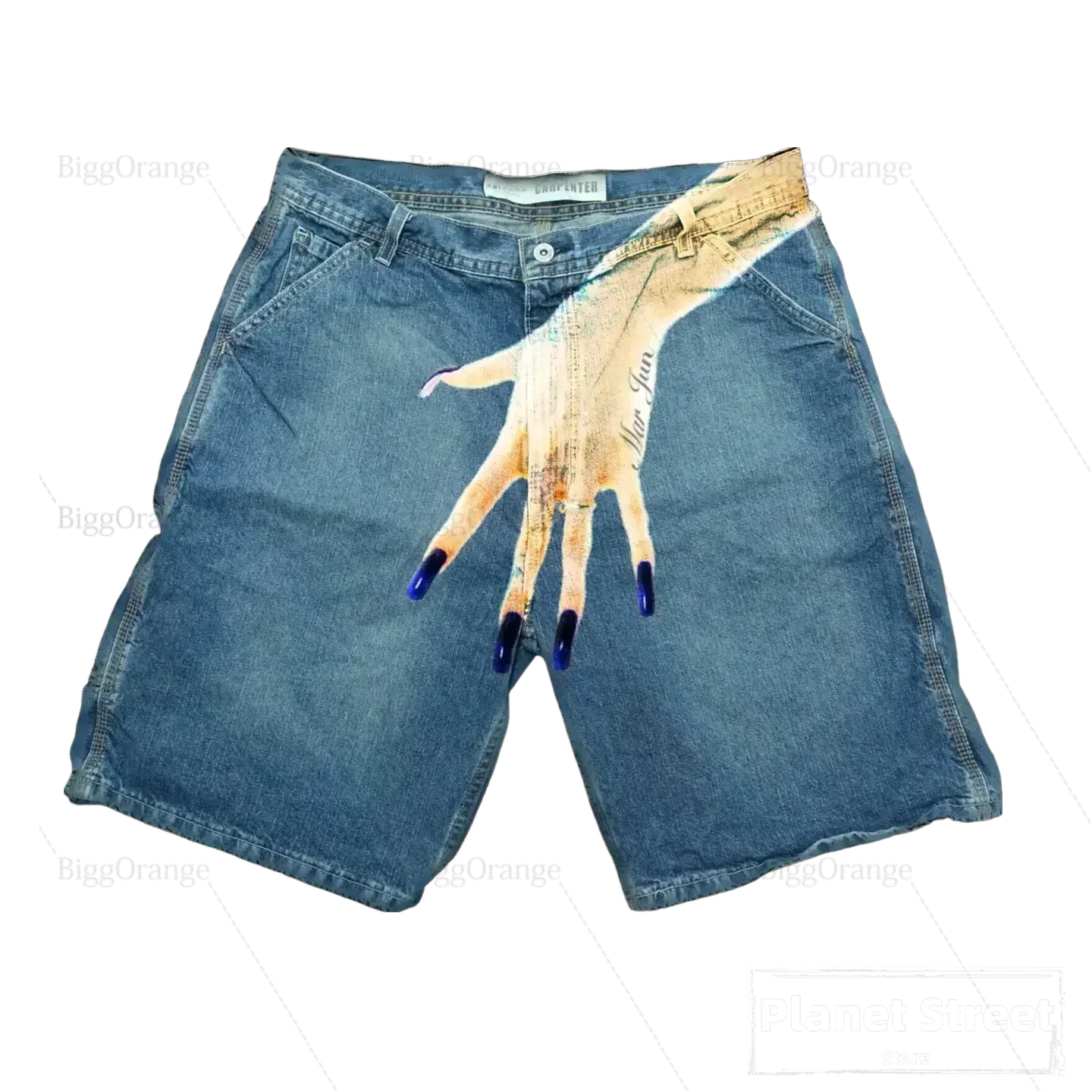 Hearujoy Harajuku Y2K Short Baggy Jeans Palm Print Graphic Pants Men Fashionstyle Denim Streetwear Gothic Sweatpants Shorts Men Clothing