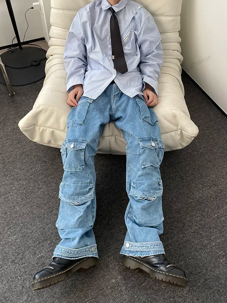 Hearujoy New American Cargo Pants Women High Waisted Baggy Jeans Retro Street Harajuku Couples Y2K Style Mopping Pants Youth Clothing