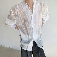 HEARUJOY  -  Mens Shirt Slightly Transparent Sexy Casual Spring Streetwear Fashion Breathable Niche Shirt Long Sleeve Top Men'S Clothing 2025