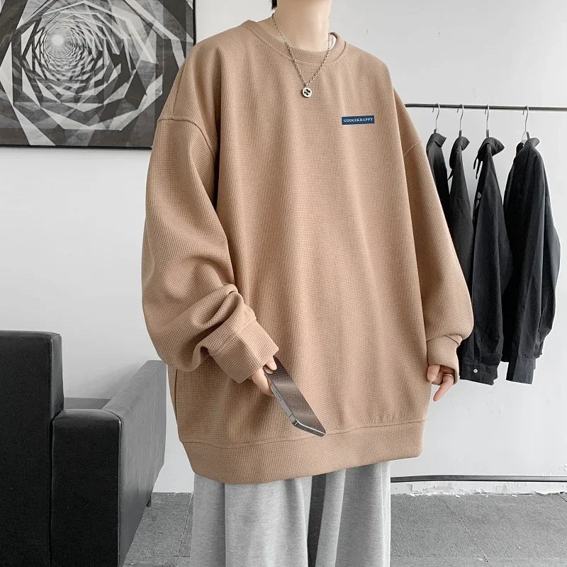 HEARUJOY  -  Men's Oversized Hoodie White Unisex Autumn Waffle Hoodies Over Size for Men Letter Print 5XL Casual Wear Hoody Male Sweatshirt