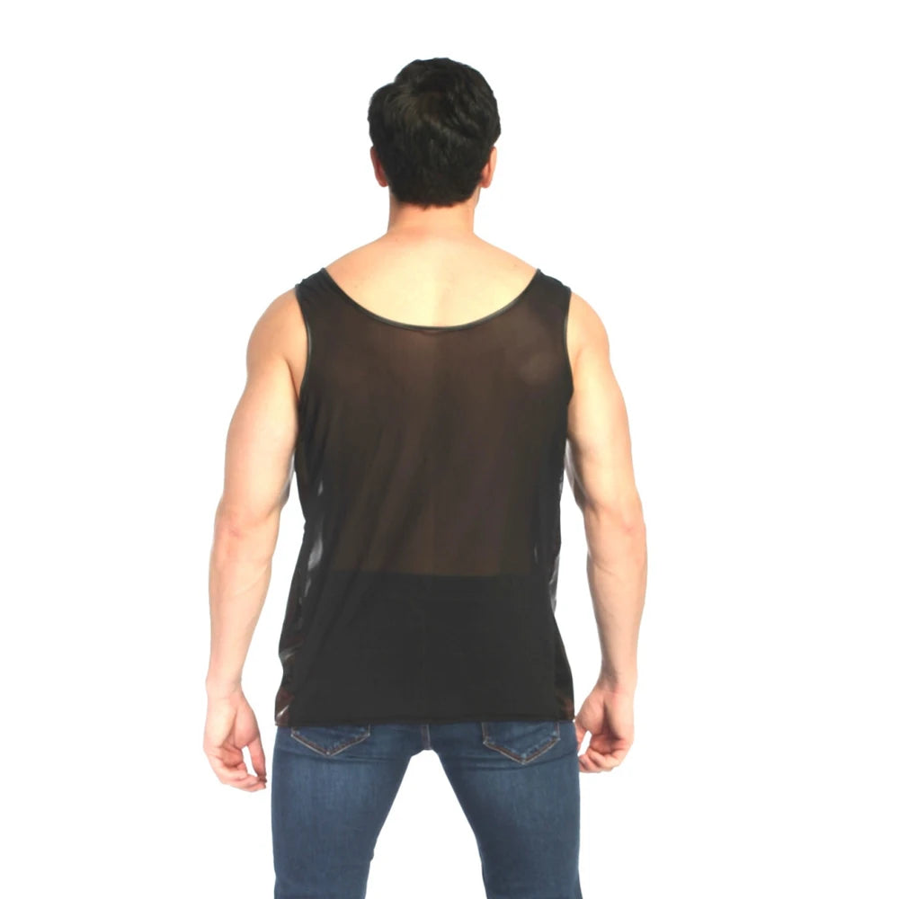 Hearujoy Men Sexy See-Through Mesh Splicing Vest 2024 New Genderless Nightclub Personalized Slim Stage Performance Clothing Unisex