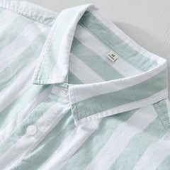 HEARUJOY  -  Harajuku Cotton Striped Shirt Men Japanese Style Summer Holiday Beach Short Sleeve Shirts for Man Clothing Camisa Masculina