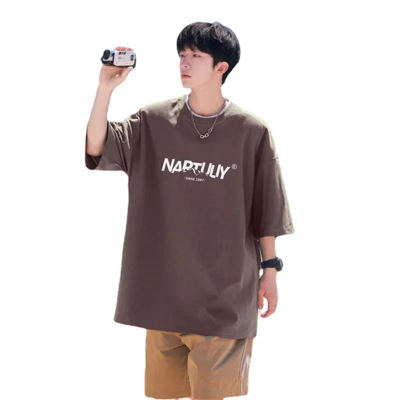 HEARUJOY  -  T Shirt Oversized Cotton For Men White Men's Letter Print 5XL T-shirts Men Casual Wear Summer Tee Shirts Big Size Clothing