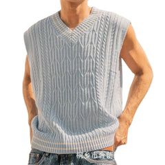 HEARUJOY  -  Men's Color Matching Knitted Sleeveless Vest Retro Fashion Trend Simple Casual Loose Breathable Summer New Men's Tops