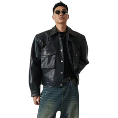 HEARUJOY  -  Shoulder Pad Design Jacket For Men Spring Autumn Fashion Slim Fit Biker Leather Coats Motorcycle PU Leather Jackets Streetwear