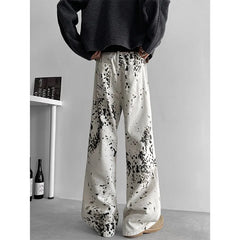 HEARUJOY  -  Beige Baggy Jeans Men Fashion Retro Leopard Print Jeans Men Streetwear Hip-hop Loose Wide Leg Jeans Mens Vintage Denim Pants