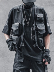 Hearujoy Techwear Black Cargo Biker Vest Without Sleeve Tank Tops Men Sleeveless Top Men  Clothing Japanese Streetwear Hip Hop