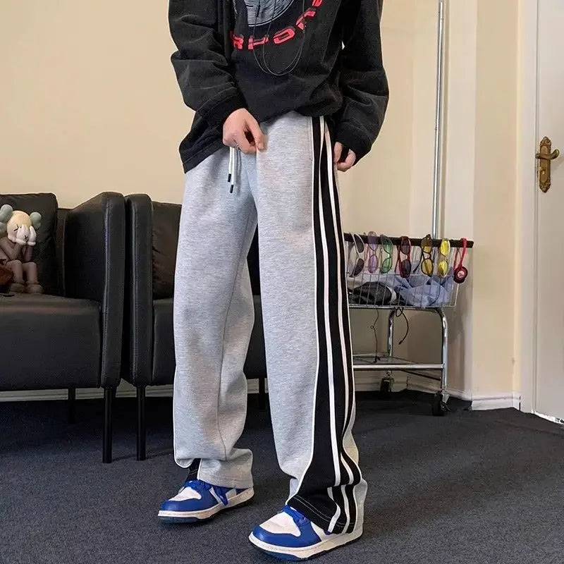 HEARUJOY  -  Loose Autumn Winter Wide Straight Baggy Trousers For Men Punk Casual Pants Man Trend Luxury Classic Streetwear Polyester Sale