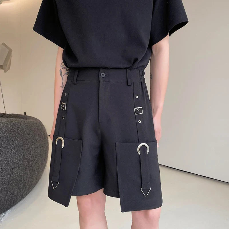 Hearujoy High Waisted Shorts Summer New Casual Men's Cargo Pants Pocket Zipper Solid Color Loose Fashion Metal Ribbon 9C5355