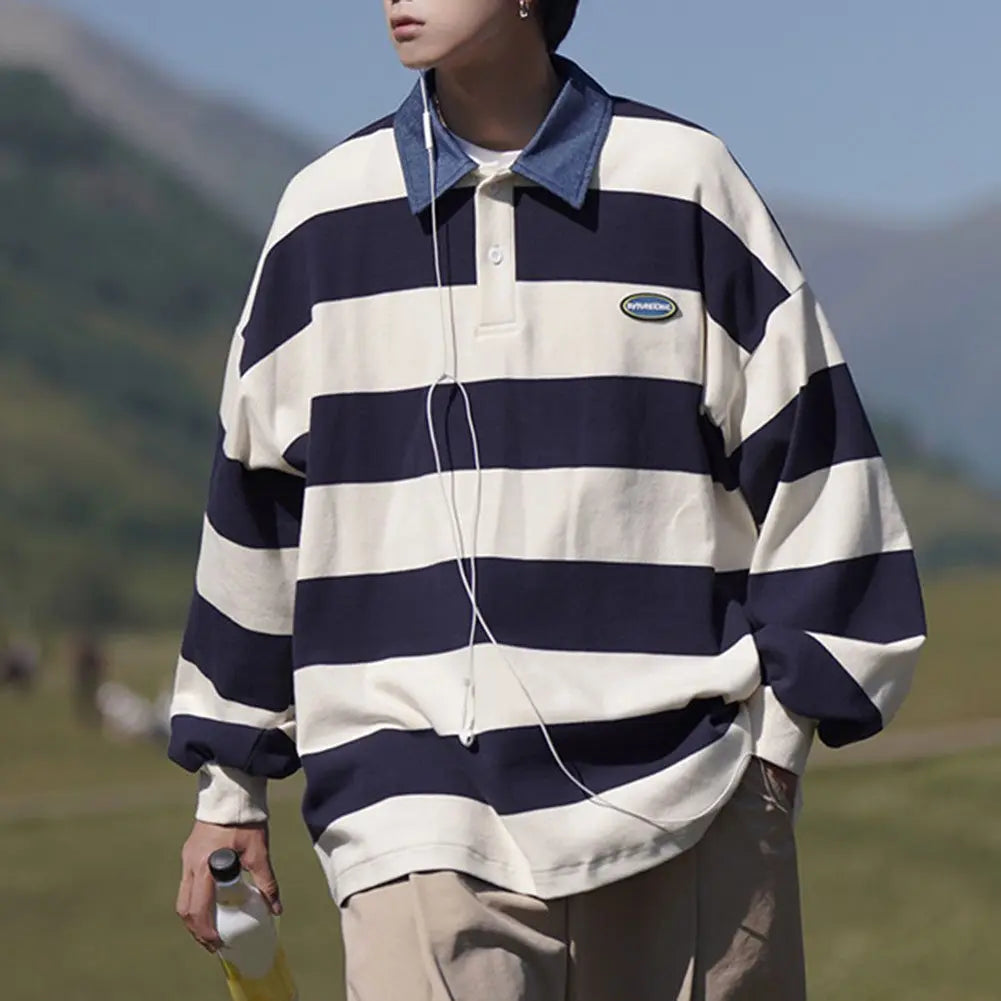 HEARUJOY  -  Fashion Retro Casual Sweatshirt Fashion Long Sleeve Casual 2XL Men Striped Sweatshirt Comfortable Fit Fashion Vintage Design