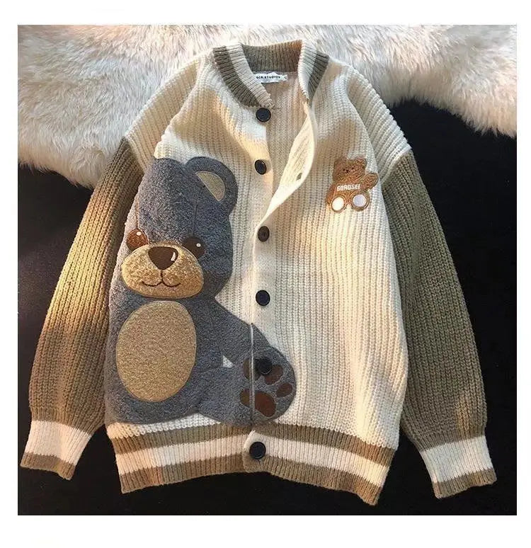 HEARUJOY  -  Bear Cardigan Sweater Men Women Design Knitted Sweater Lazy Couple Jacket Trendy
