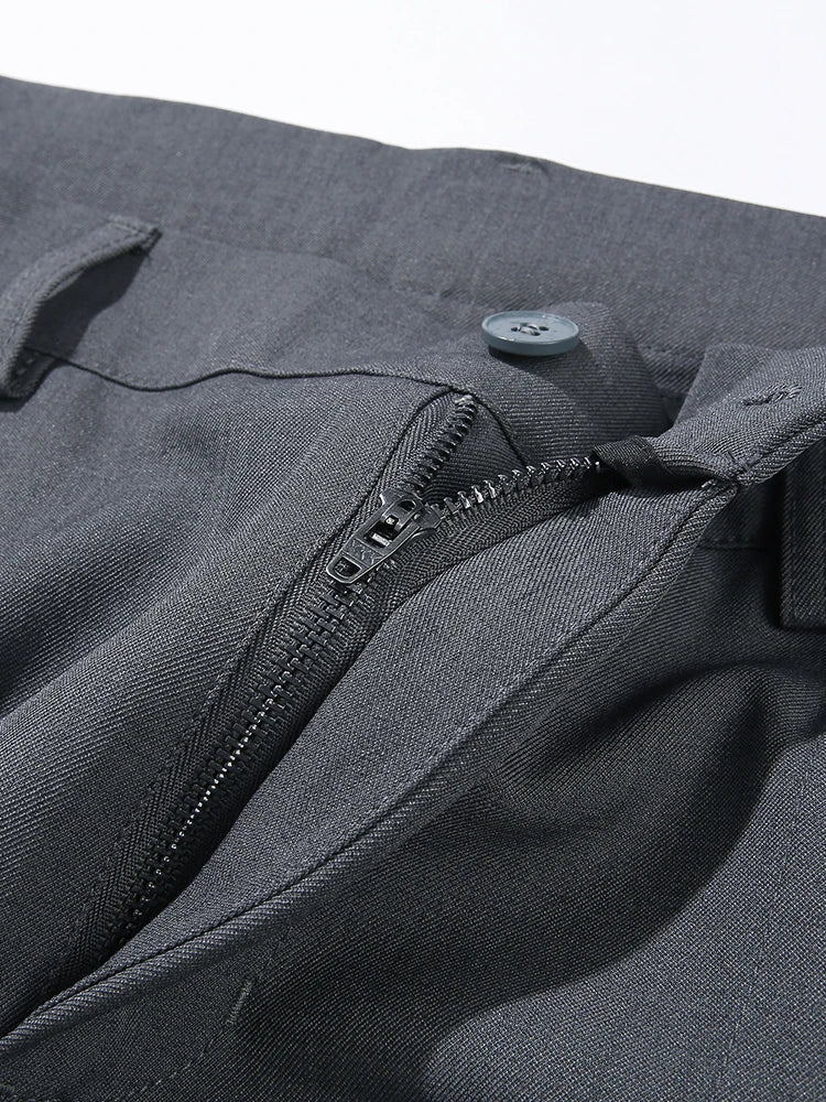 HEARUJOY  -  New Korean Men's Casual Pants Banded Waist Stretch Semi-Wide Pleated Suit Slacks Straight Loose Draped Trousers