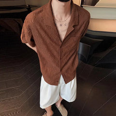 HEARUJOY  -  Summer Men's Clothing Light Luxury Jacquarded Suit Collar Shirts Streetwear Button-down Short Sleeve Retro Leisure Fashion M-3XL