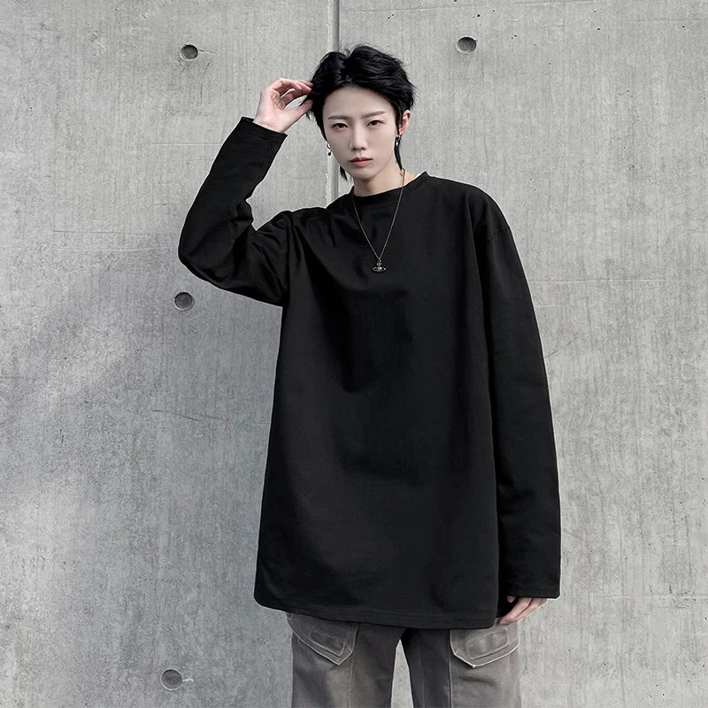 HEARUJOY  -  Autumn Men's Long Sleeve Cotton T Shirt Fashion Solid Loose T Shirts Mens Oversized Hip Hop Casual Mens Streetwear Top Tees